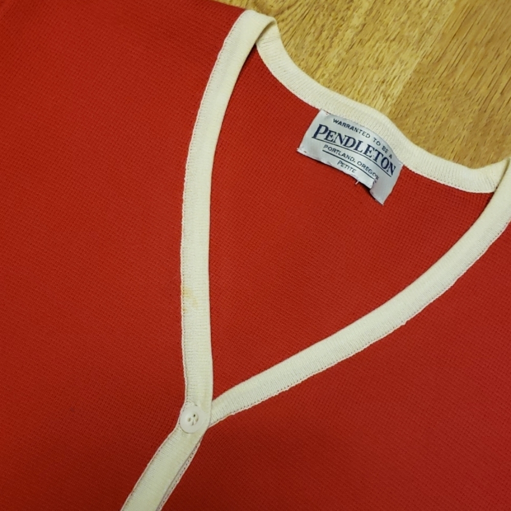 Red Pendleton Vee Neck Button Down Cardigan - image 2